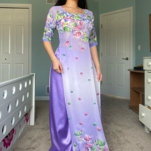 Vietnamese ao dai dress & pants formal floral gown